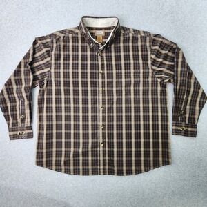 C.E. Schmidt Workwear Shirt Mens XXL Long Sleeve Button Down Brown‎ Beige Plaid